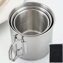   Pahar de camping din oțel inoxidabil de 500 ml, durabil și portabil, cu carabinieră și mâner pliabil