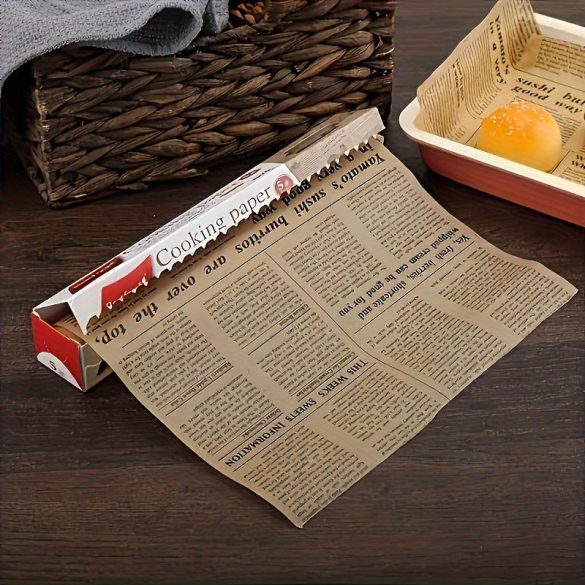 1 rolă, hârtie pergament cu model de ziar vintage, hârtie de copt pentru friteuză cu aer, de unică folosință