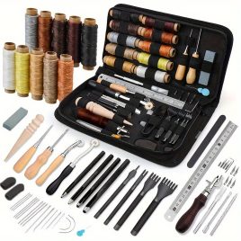   Set profesional de 59 piese pentru prelucrarea pielii - Accesorii metalice pentru piele cu canelură de cusut