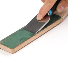Placă de ascuțit cu două fețe din lemn și piele