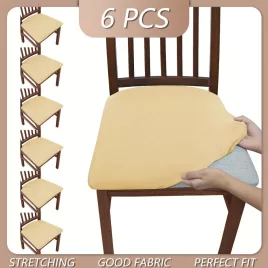   6 huse pentru scaune, monocolore, pufoase, cu elasticitate mare