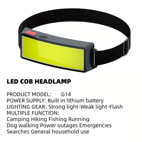 Lampă Frontală Ultra-Luminoasă COB Reîncărcabilă prin USB cu Durată Lungă de Viață a Bateriei