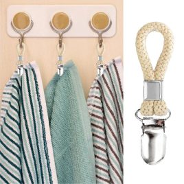   3 cleme din metal inoxidabil pentru prosoape de baie cu mâner