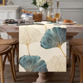   Fugar de masă cu model de frunze de ginkgo albastru-verde-auriu
