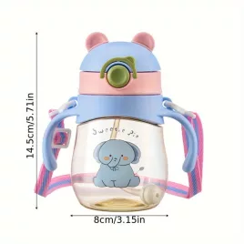 Sticluță de Apă cu Pai, Desen Animat, 300 ML