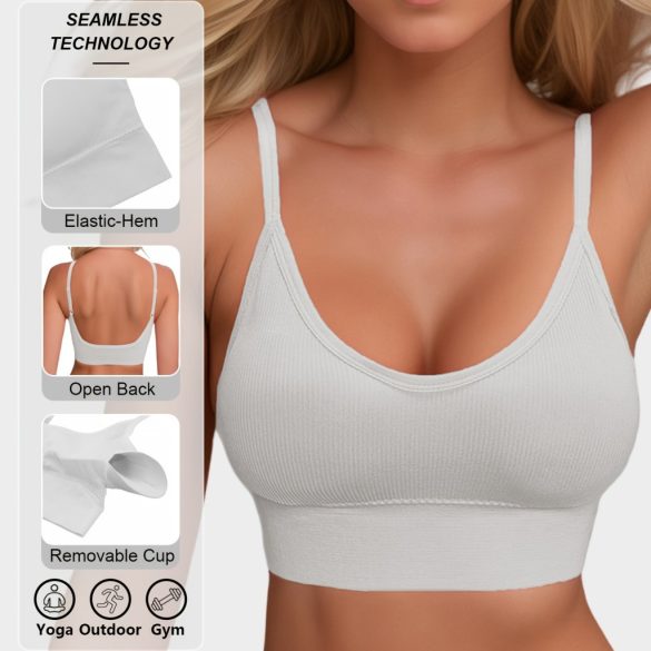 Sutien sport fără spate, stil yoga, cu guler clasic din tricotaj nervurat