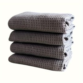   Set de 4 Prosoape de Bucătărie cu Țesătură Waffle, 34.8cm Pătrat - Ultra Absorbant din Bumbac