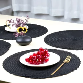 Set de 4 suporturi rotunde împletite negre antiderapante