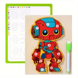Puzzle 3D Robot din Lemn cu Bonus Pix