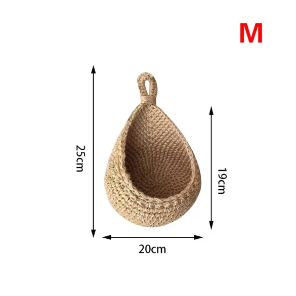 Coș de depozitare din frânghie de cânepă țesută manual, suspendabil pe perete, pentru fructe și legume