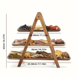 Suport alimentar din lemn cu trei niveluri