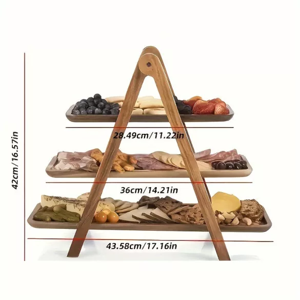 Suport alimentar din lemn cu trei niveluri