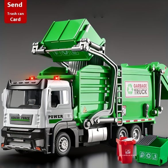 Set de joc camion de gunoi realist cu pubelă și carduri educative