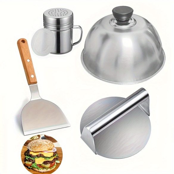 Set presă pentru burgeri, 4 piese, cu mâner rezistent la căldură