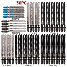   Set de 50 de lame - oțel cu conținut ridicat de carbon, multifuncțional pentru lemn, metal și plastic, cu design T-handle pentru tăiere de precizie