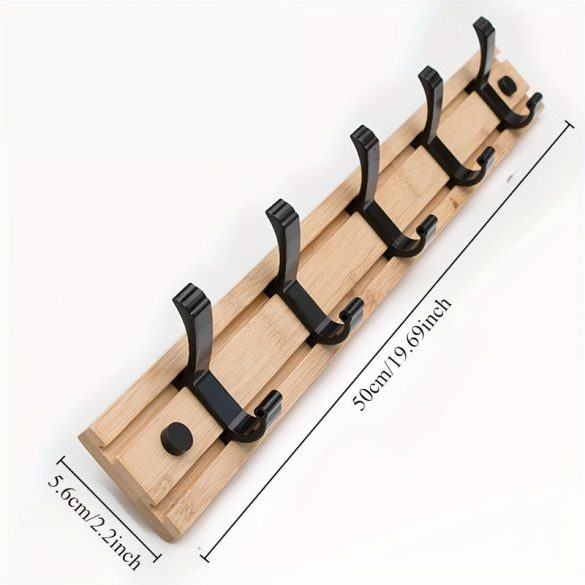 Cuier de Perete din Bambus Ușor de Montat - Cuier Versatil pentru Haine și Chei pentru Intrare, Living, Dormitor - Soluție de Depozitare în Stil Relaxat Culoare Lemn cu 5 Cârlige