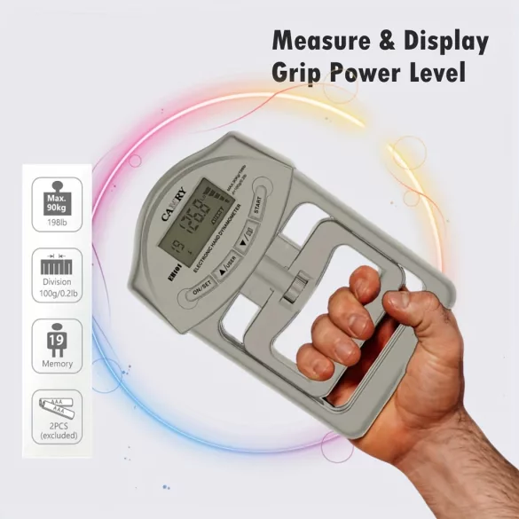 Camry Dispozitiv de Măsurare a Forței Mânerului 198lb/90kg, Dinamometru Digital pentru Întărirea Strângerii Mâinii Test de Antrenament