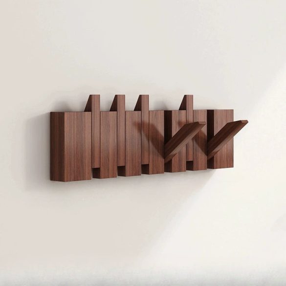 6 cârlige de perete din lemn stil boem Nuc - 6 cârlige