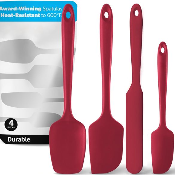 Set de 4 spatule din silicon, rezistente la căldură până la 600°F, unelte de bucătărie durabile din cauciuc pentru vase antiaderente, design fără cusături, roșu, set de 4 raclete din silicon roșii.
