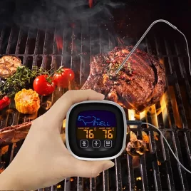   1 buc Termometru Digital pentru Carne cu Ecran Tactil Mare și Sondă din Oțel Inoxidabil, Cronometru BBQ