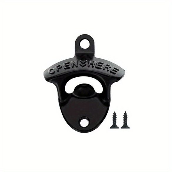 1 buc Vintage "Deschide aici" desfăcător de sticle din fontă montat pe perete Negru