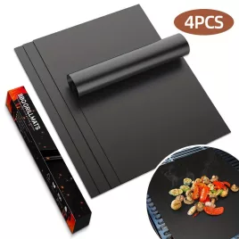   4 bucăți grătar antiaderent, reutilizabil Negru - 4 buc + cutie colorată