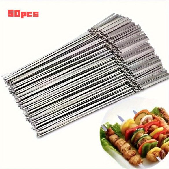 20/50 buc frigare din oțel inoxidabil, durabile, reutilizabile, ușor de curățat, potrivite pentru grătar în aer liber și interior, bețe plate de 30 cm - 20 buc