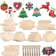 Set de 10 pandantive din lemn natural pentru bradul de Crăciun