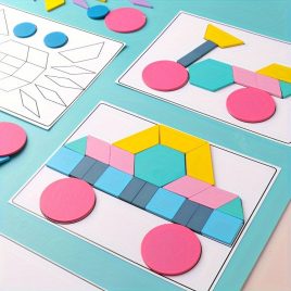 Set puzzle Tangram din 180 de piese de lemn