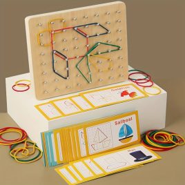Geoboard educativ din lemn cu benzi de cauciuc