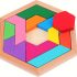 Puzzle Tangram hexagonal, joc de puzzle din lemn