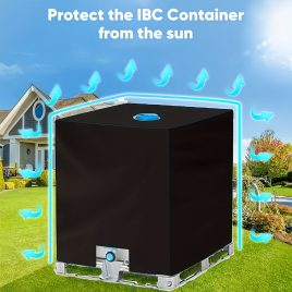   Husă neagră rezistentă la UV pentru rezervor IBC 1000L – material Oxford, protecție exterioară împotriva ploii și soarelui