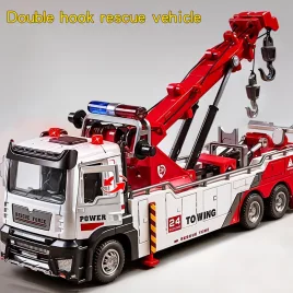   Camion de Remorcare Interactiv pentru Copii – Efecte Sonore Reale, Vehicul de Salvare Manual, cu Platformă Ridicabilă