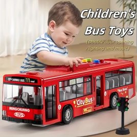 Autobuz cu uși duble roșii și albastre de 30,48 cm