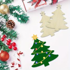   Set de 10 Brad de Crăciun din Lemn Natural DIY cu Agățătoare