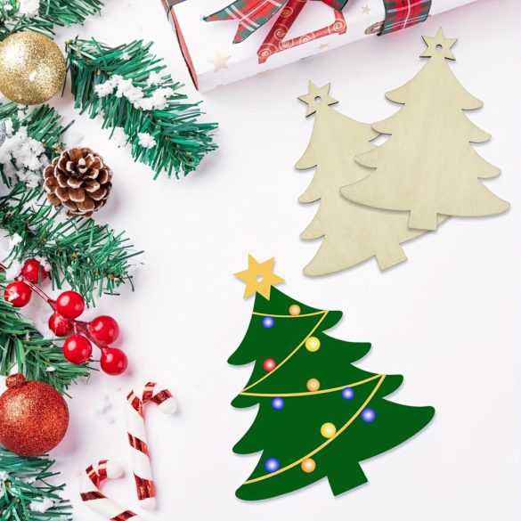 Set de 10 Brad de Crăciun din Lemn Natural DIY cu Agățătoare