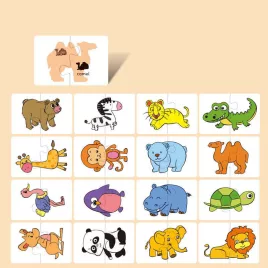 Joc de cărți puzzle Montessori, set de 16 piese