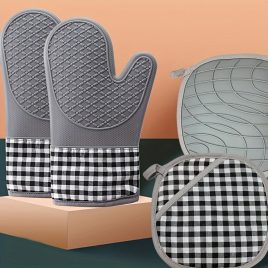   1 buc Mănușă de Cuptor din Silicon, Rezistentă la Căldură, cu Două Mâini