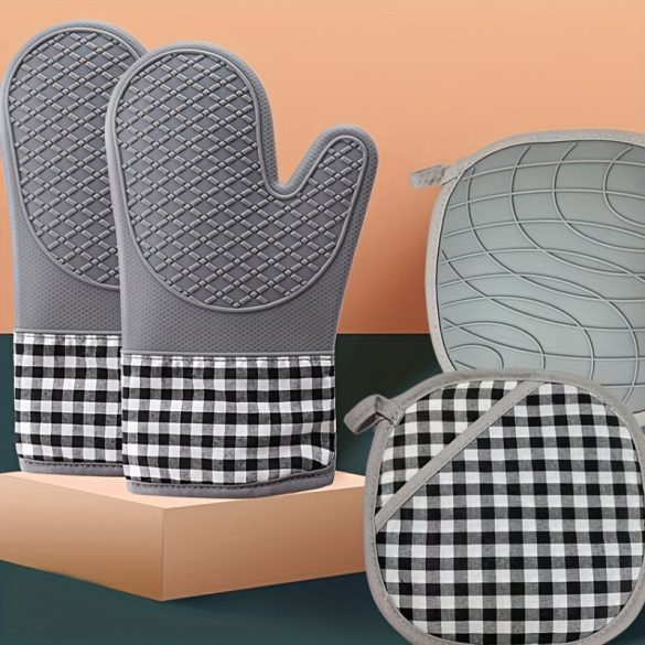 1 buc Mănușă de Cuptor din Silicon, Rezistentă la Căldură, cu Două Mâini