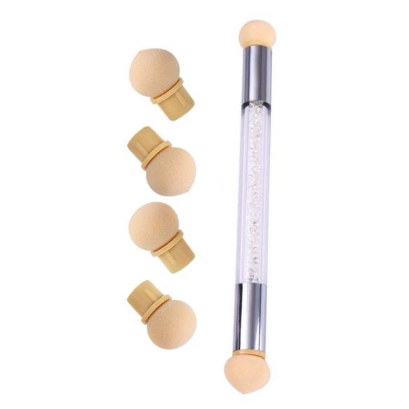Set de pensule pentru decorarea unghiilor Gradient Sponges cu 4 capete interschimbabile – instrumente pentru acrilgel, sclipici și pudră pentru profesioniști în arta unghiilor