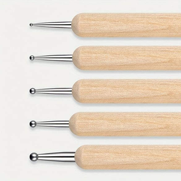 Set de 5 unelte pentru artă unghială cu două capete - Creion cu strasuri, stilou de sculptat & bețișoare din lemn pentru manichiură și pedichiură