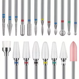   Set de 20 burghie pentru unghii acrilice – burghie din ceramică și carbură de 3/32'' pentru manichiură și pedichiură profesională, fără parfumuri