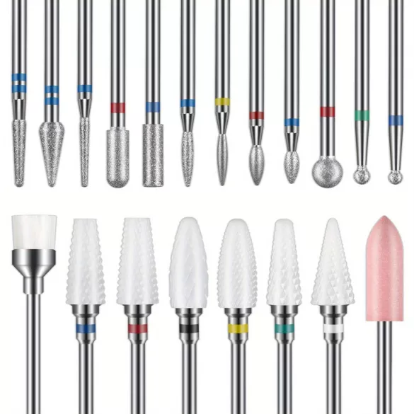 Set de 20 burghie pentru unghii acrilice – burghie din ceramică și carbură de 3/32'' pentru manichiură și pedichiură profesională, fără parfumuri