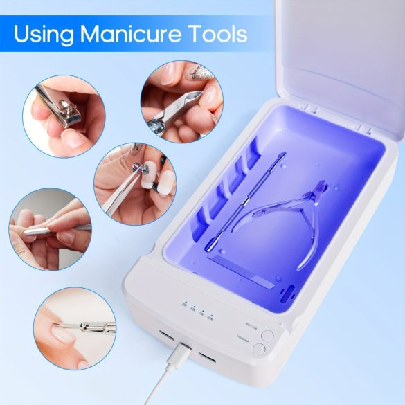 Sterilizator de unghii portabil cu lumină albastră USB – perfect pentru manichiură acasă și accesorii de salon!