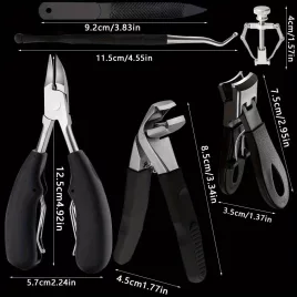   Set de 6 clești de unghii cu lame curbate, pilă pentru unghii încarnate & tăietoare pătrate - Set de manichiură & pedichiură fără miros pentru toate tipurile de unghii