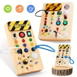   Tablă Educativă din Lemn Colorat cu Jocuri Sensoriale, Comutatoare de Muzică & Lumină - Cadou de Ziua Copilului Educațional & Ideal pentru Călătorii