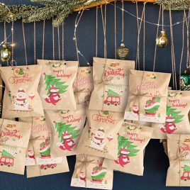   24 de bucăți, Pungi de hârtie retro de Crăciun cu autocolante Moș Crăciun Om de zăpadă Vulpe