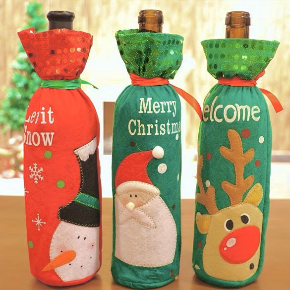 Set de 3 Capace pentru Sticle de Vin de Crăciun