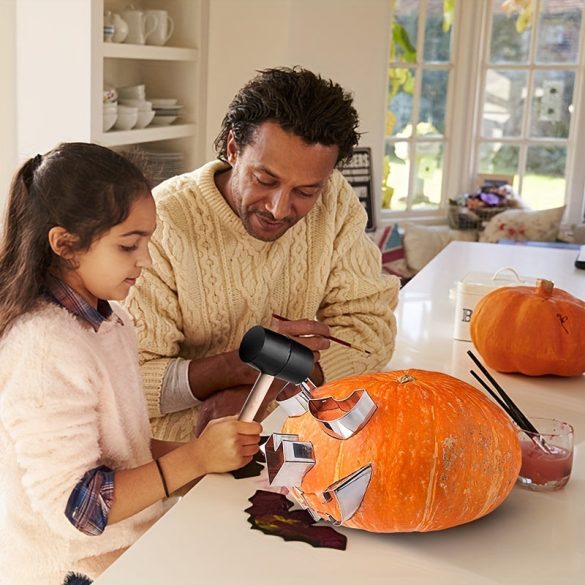 Set de sculptură dovleci, 13 piese, din oțel inoxidabil premium cu ciocan - perfect pentru decor și sculptură de Halloween