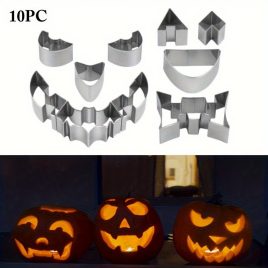   Set de 10 forme din oțel inoxidabil pentru sculptat dovleci de Halloween - Perfect pentru coacere și decorare DIY - Potrivit pentru diverse dimensiuni de dovleci - Marcă: Sinzaz